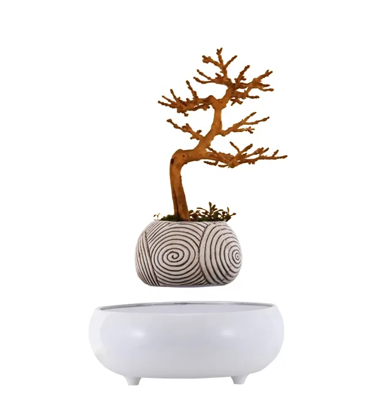 Artificial Mini Plastic Potted Hawaii Palm Tree Indoor Decoration Green Magnetic Levitating Floating Bonsai