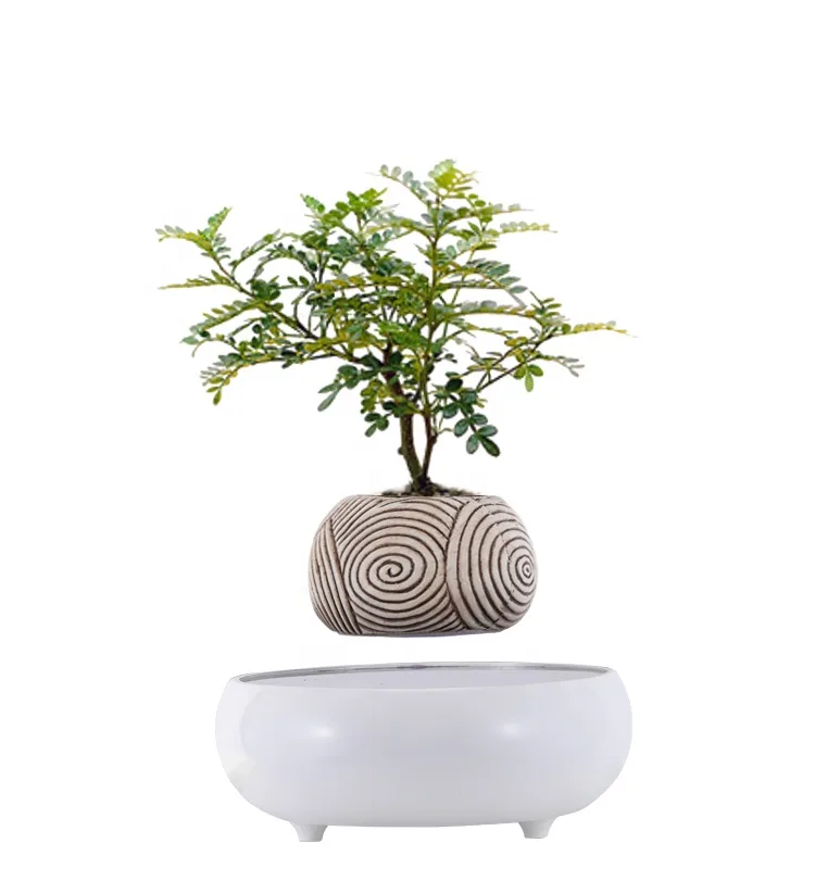 Artificial Mini Plastic Potted Hawaii Palm Tree Indoor Decoration Green Magnetic Levitating Floating Bonsai - Image 2