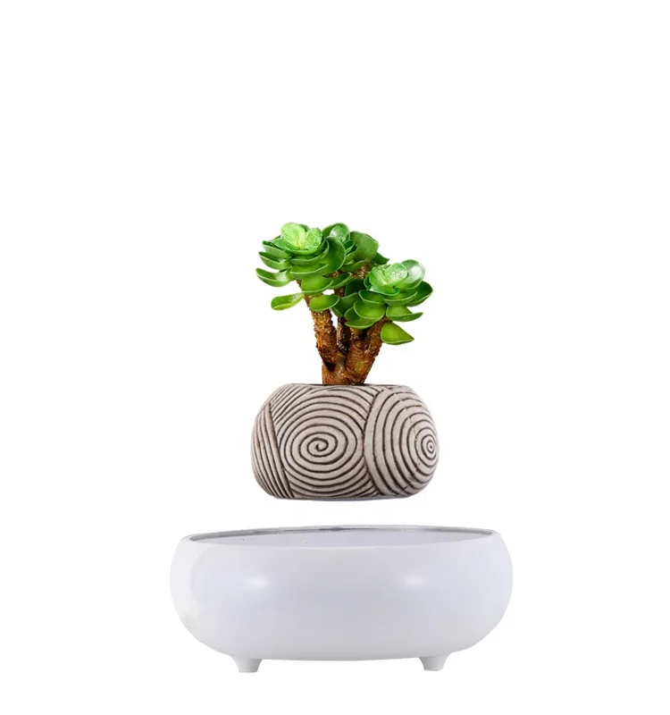 Artificial Mini Plastic Potted Hawaii Palm Tree Indoor Decoration Green Magnetic Levitating Floating Bonsai - Image 3